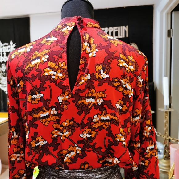 2/30 ANN TAYLOR Floral Mock Neck Lantern Sleeve Blouse - Picture 8 of 11